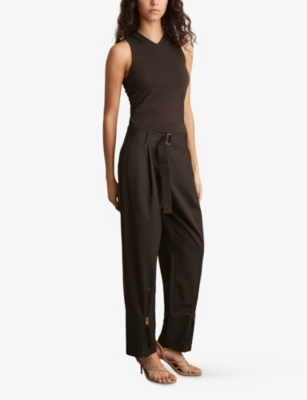 REISS: Molly Belted Zip-Leg Tapered Stretch-Woven Trousers