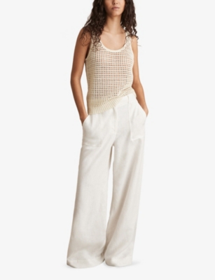 Reiss Womens Ivory Claudia Open-knit Linen Vest