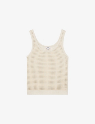 Reiss Womens Ivory Claudia Open-knit Linen Vest