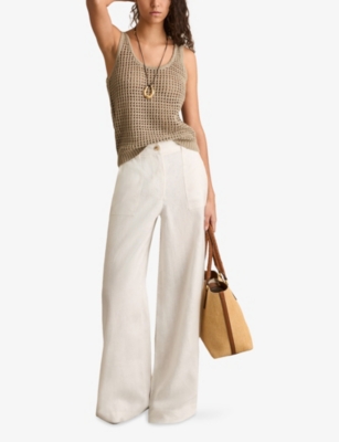 Reiss Womens Stone Claudia Open-knit Linen Vest