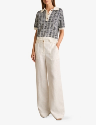 REISS: Jem Zig-Zag Short-Sleeve Stretch-Knit Polo