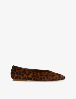 Reiss Womens Animal Amelia Leather Ballet Flats Eur 38/5 Uk