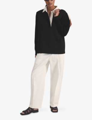 Shop Reiss Womens Black  X Les 100 Ciels Noa Polo-collar Jersey Sweatshirt Xs