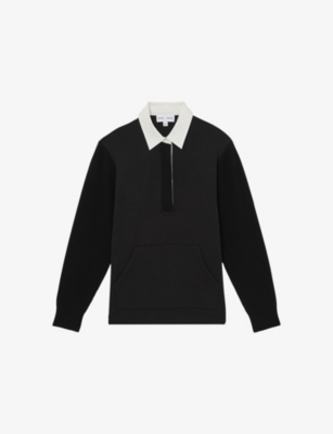 Shop Reiss Womens Black  X Les 100 Ciels Noa Polo-collar Jersey Sweatshirt Xs