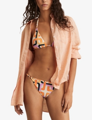 REISS: Wynee Graphic-Print Tie-Up Stretch-Woven Bikini Top