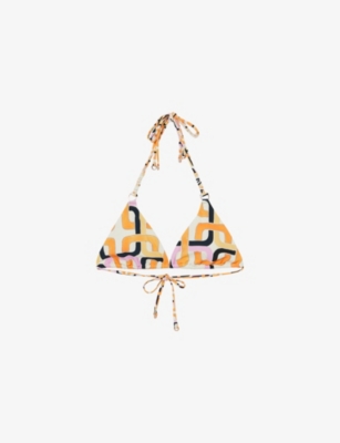 REISS: Wynee Graphic-Print Tie-Up Stretch-Woven Bikini Top