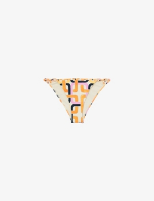 Reiss Womens Orange Wynee Graphic-print Fixed-side Stretch-woven Bikini Bottoms