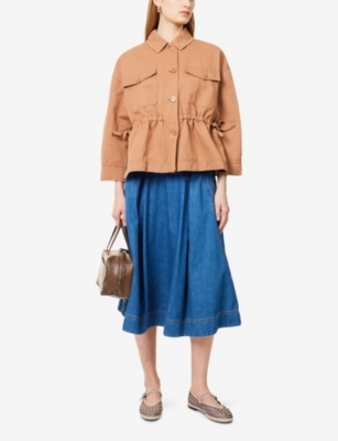 WEEKEND MAX MARA: Dry Pleated Denim Midi Skirt