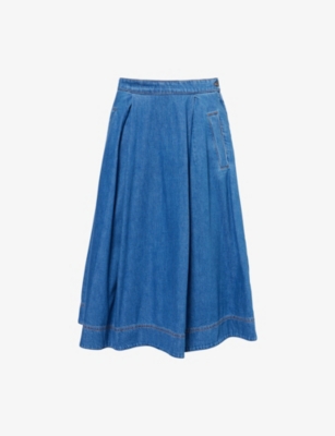 WEEKEND MAX MARA: Dry Pleated Denim Midi Skirt