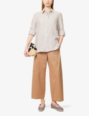 Shop Weekend Max Mara Omens Earth Milva Wide-leg Mid-rise Cotton Trousers
