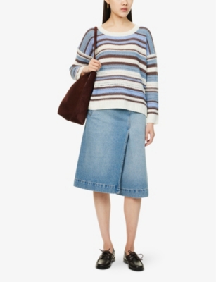 WEEKEND MAX MARA OMENS LIGHT BLUE BASILIO STRIPED-PRINT LINEN JUMPER 
