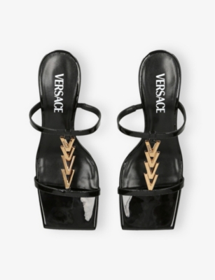 VERSACE WOMENS BLACK V 40 LOGO-PLAQUE PATENT-LEATHER MULES EUR 38.5 / 5.5 UK 