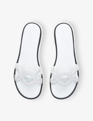 VERSACE: Medusa-Strap Leather Slides
