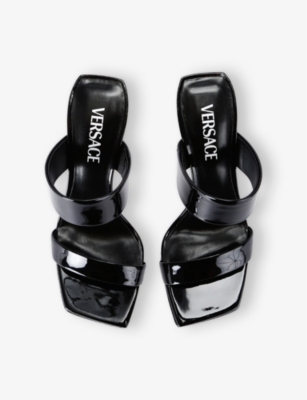 Shop Versace Womens Black/comb V 85 Double-strap Patent-leather Heeled Sandals Eur 38/5 Uk