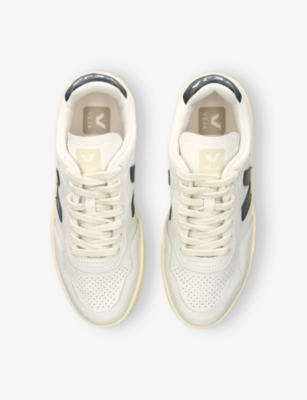 Veja V90 Chromefree Leather Sneakers In White/navy