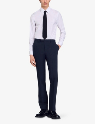 Sandro Womens Navy Blue Regular-fit Straight-leg Wool Trousers In Blue