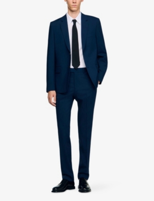 Sandro Mens Royal Blue Regular-fit Single-breasted Wool Blazer In Blue