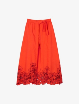 SANDRO: Tie-Waist Lace-Trim Cotton-Blend Midi Skort