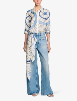 SANDRO: Spiral-Motif Long-Sleeve Silk Shirt