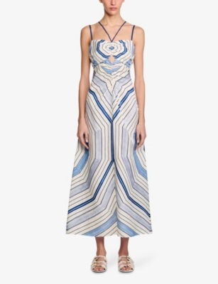SANDRO: Spiral-Motif Sleeveless Woven Maxi Dress