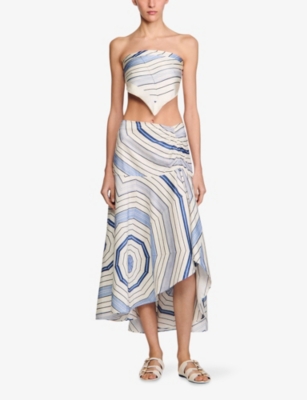 SANDRO: Spiral-Motif Asymmetric Woven Maxi Skirt