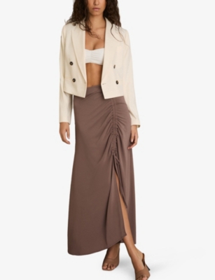 REISS: Aurelie Ruched-Side Stretch-Jersey Midi Skirt