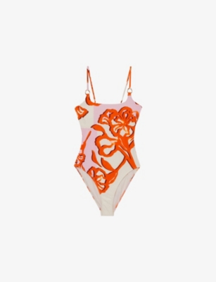 REISS: Lexi Square-Neck Floral-Print Stretch-Woven Swimsuit