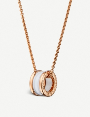 BVLGARI: B.zero1 18ct rose-gold and white-ceramic pendant necklace