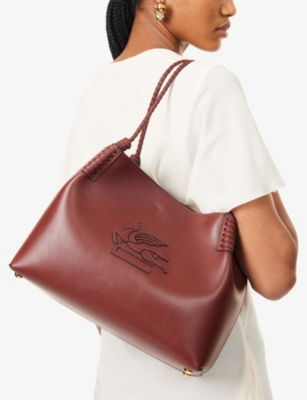 ETRO: Libra embroidered-logo leather small tote bag