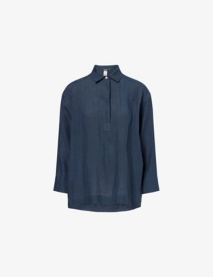 S MAX MARA: Varese Pointed-Collar Linen Shirt