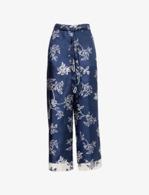S MAX MARA: Cinzia Floral-Print Wide-Leg Mid-Rise Satin Trousers