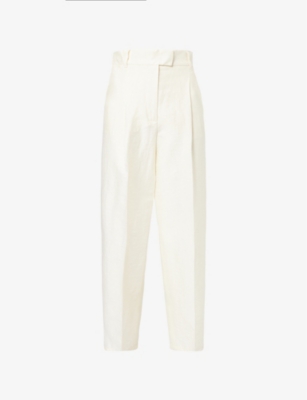 MAX MARA: Efedra Pleated Straight-Leg High-Rise Woven-Blend Trousers