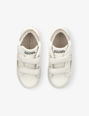 Golden Goose Comb Kids' June Logo-print Leather Mid-top Trainers Eur 25 /7.5 Uk In Gold Comb