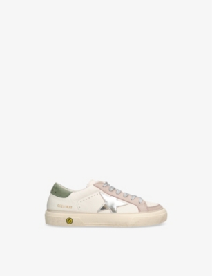 Golden Goose Silver Com Kids' May Leather Low-top Trainers