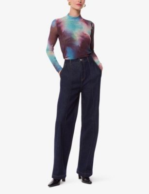 Whistles Mock Neck Mesh Top In Multi-coloured