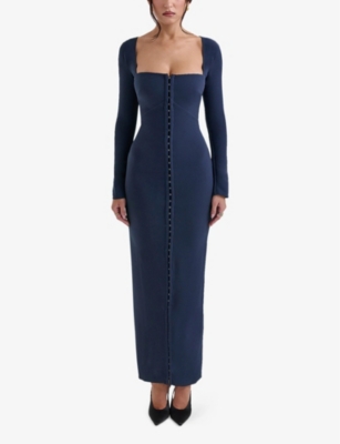 House Of Cb Womens Corinthia Long-sleeve Bodycon Stretch-woven Maxi Dress Midnight In Midnight