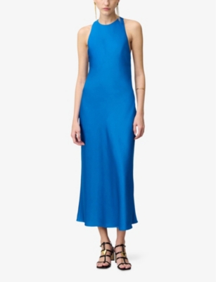 Claudie Pierlot Womens Bleus Open-back Slim-fit Satin Maxi Dress In Bleus