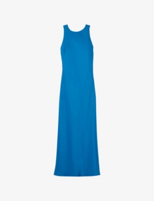 Claudie Pierlot Womens Bleus Open-back Slim-fit Satin Maxi Dress In Bleus