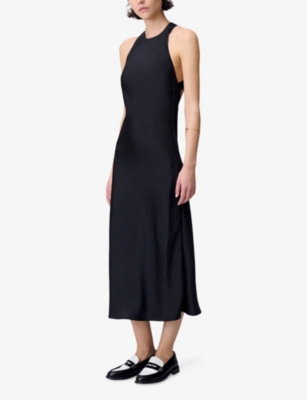 Claudie Pierlot Satin Open-back Maxi Dress In Noir / Gris
