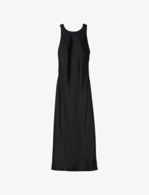 Claudie Pierlot Satin Open-back Maxi Dress In Noir / Gris