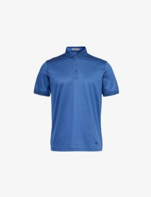 CORNELIANI: Knitted-Trim Short-Sleeve Cotton Polo Shirt