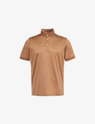 CORNELIANI: Knitted-Trim Short-Sleeve Cotton Polo Shirt