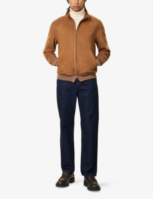 CORNELIANI: High-Neck Slip-Pockets Suede Jacket