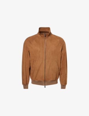 CORNELIANI: High-Neck Slip-Pockets Suede Jacket