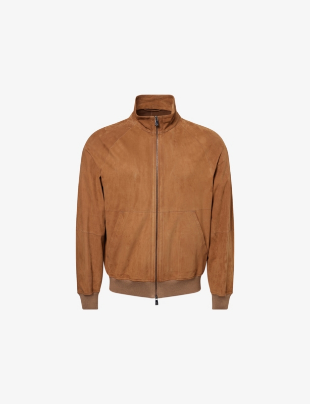 High-Neck Slip-Pockets Suede Jacket
