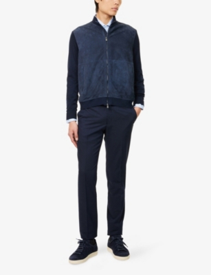CORNELIANI: Knitted-Sleeve Regular-Fit Suede Jacket