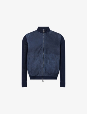 CORNELIANI: Knitted-Sleeve Regular-Fit Suede Jacket
