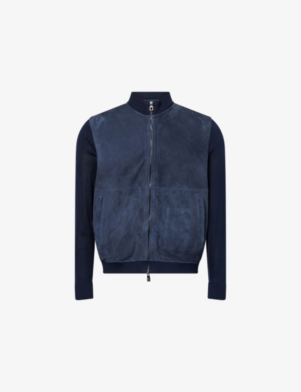 Knitted-Sleeve Regular-Fit Suede Jacket