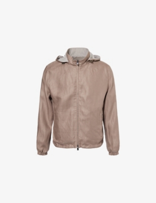 CORNELIANI: Hooded Linen Windbreaker Jacket