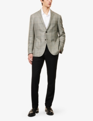 CORNELIANI: Micro-Check Single-Breasted Wool and Linen-Blend Blazer